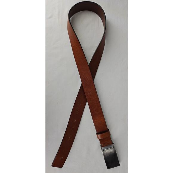 MADE IN ITALY MEN’S BROWN LEATHER BELT BRUSHED STEEL BUCKLE • SIZE 90 (31"–34") - Picture 7 of 8